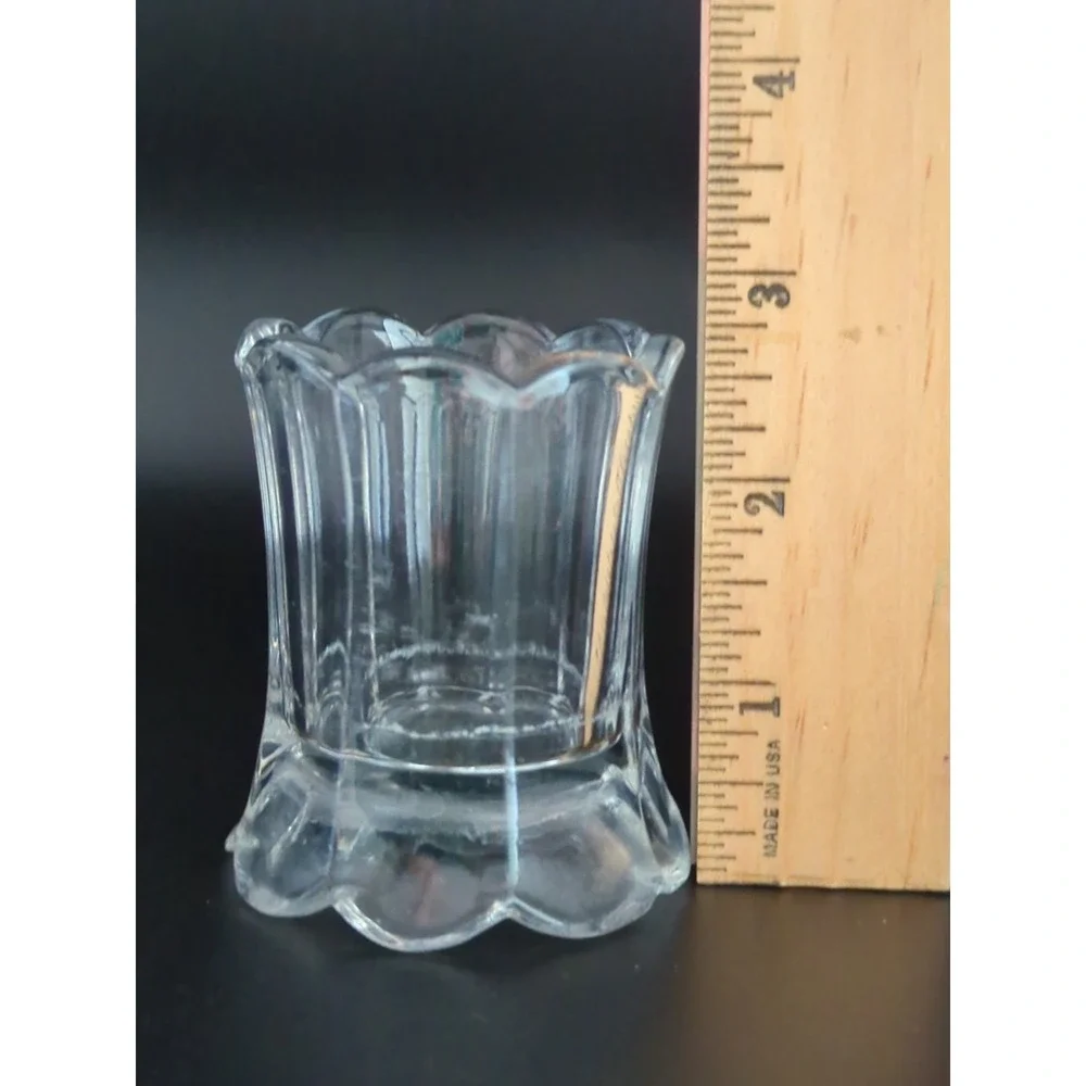 Vintage Clear Pressed Glass Toothpick Holder Mini Bud Vase Scalloped Fluted
